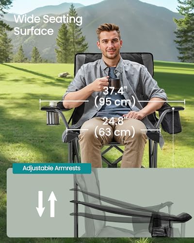 SONGMICS Oversized Lumbar Support Camping Chair, Heavy-Duty Outdoor Folding Chair Comfortable, Padded, Glamping, Cooler Bag, Weight Capacity 450 lb, Ink Black UGCB066B01 - color: Black, style: 1PC (24.8"D x 37.4"W x 39.2"H)