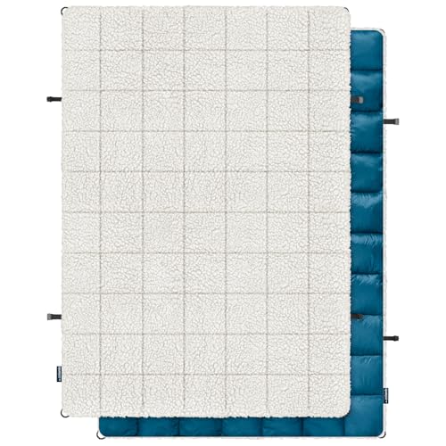 zzlamb Outdoor Camping Blanket with Sherpa Lining,Puffy Thick Camp Quilt for Sleeping,Packable Warm Wearable Fleece Blankets for Cold Weather,Traveling,Backpacking,Picnics,Beach,Stadium 52x75in - color: Royal Blue