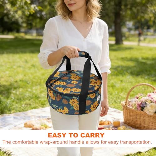 Round Insulated Pie Carrier Portable Food Cake Transport Lunch Bag for Potlucks Picnics Parties Gathering Outdoor Events Travel (Sunflower) - color: Sunflower
