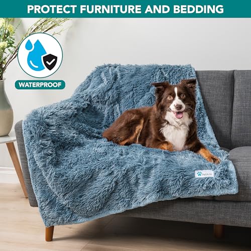 PetAmi Waterproof Dog Blanket for Couch, Bed & Furniture,Reversible Sherpa & Faux Fur Pet Blanket, Leakproof Pet Blanket for Large Dog Cat, Washable Soft Calming Protector Throw (60x80, Light Blue) - color: Dusty Blue, size: X-large (60x80)