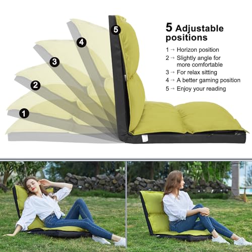 XK Foldable Camping Floor Lounge Padded Chair Couch for Outdoor Travel - color: Light Green