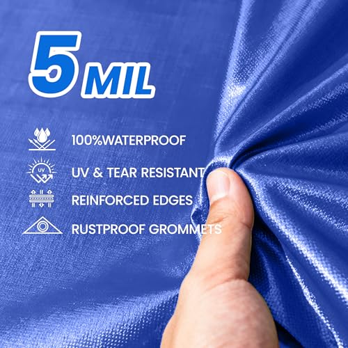 Multi Purpose Waterproof Tarp 10 x 12 Feet Meidun Duty Thick Material Tarpaulin Canopy Tent Boat RV or Pool Cover Blue… - color: 5 Mil Blue, size: 10x12 Ft