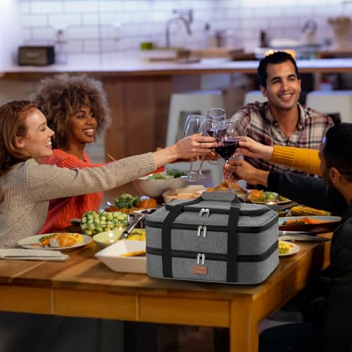 Lifewit Double Decker Casserole Carrier for Hot and Cold Food, Insulated Casserole Dish Carrier Carrying Case with Tool Room, Thermal Bag for Potluck Parties Cookouts Fits 9"×13" Baking Dish, Gray - color: Gray