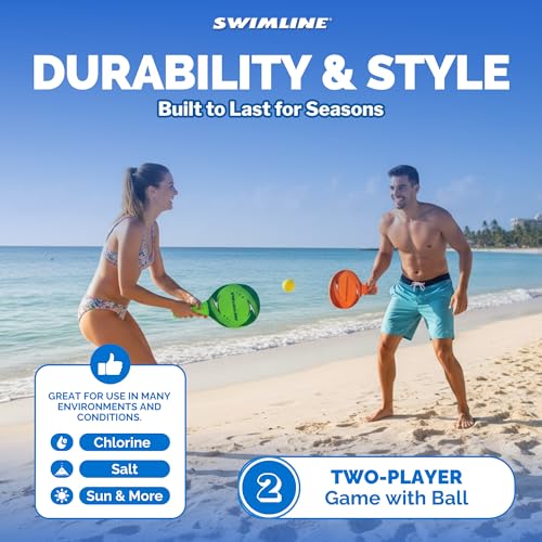 SWIMLINE Neoprene Pool & Beach Accessory for Active Group Play, Backyard Games, and Water Sports – 2-Player Waterproof Paddle Set with Soft Ball, Red & Green - style: Neoprene Pool Paddle Set
