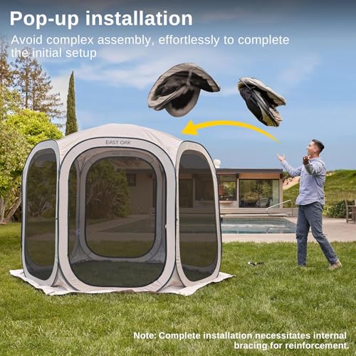 East Oak Screen House Tent Pop-Up, Portable Screen Room Canopy Instant Screen Tent 12 x 12 FT with Carry Bag for Patio, Backyard, Deck & Outdoor Activities, Brown - color: Brown, size: 12×12 FT
