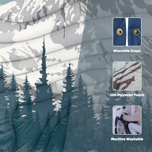 Outdoor Camping Blanket with Sherpa Lining, Extra Warm Thick Camp Blankets and Puffy Ultralight Soft Poncho DWR Camping Quilt for Cold Weather, Adventure, Sleeping, Backpacking 78"x 56" - color: Ridge Exploration, size: 78 x 56 inches