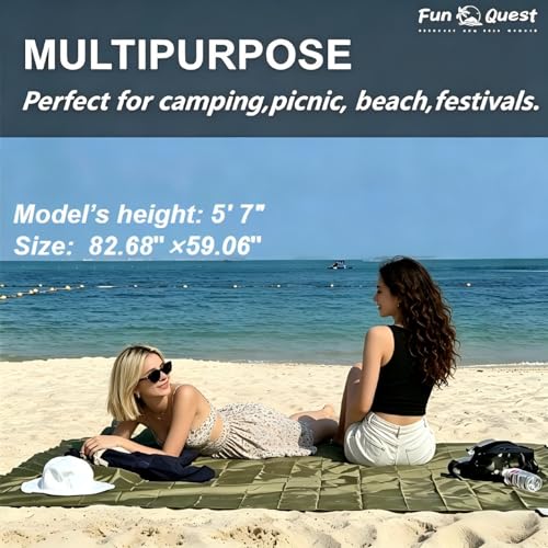 Picnic Blanket Waterproof – Packable Sand Proof Beach Blanket (0.42lb/0.66lb), Compact & Foldable, Fits in Pocket with Integrated Stakes, Ideal for Camping, Hiking, Travel, Concert, Festival - size: Military Green Burger 82.68" x 59.06"
