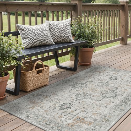 GENIMO Outdoor & Indoor Area Rug 3'x 5', Waterproof, Non-Shedding, Easy Cleaning, Boho Mat for Patio, Living Room, Balcony, Dining Room, RV, Deck, Bedroom, Camping, Outside Carpet,Light Grey Brown - color: Light Grey Brown, size: 3' x 5' (Rectangular)