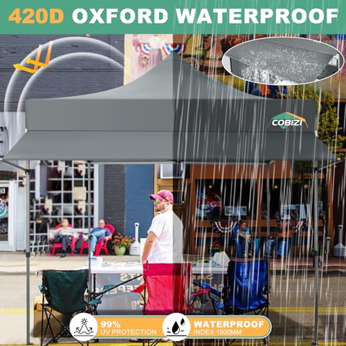 COBIZI 10x10 Pop Up Canopy Tent with Awning & Sidewalls, Heavy Duty Commercial 10X10 Canopy Tents Instant Waterproof, UPF 50+ Sun Shade for Outdoor, Parties, Markets (Gray) - color: Gray, size: 10x10FT with 3 Sidewalls & 1 Awning Cloth