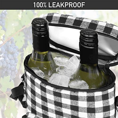 Opux 2 Bottle Wine Tote Carrier, Insulated Cooler Bag for Travel Picnic, Leakproof Padded Case, Wine Gifts for Women & Men, Plaid Buffalo White - color: Buffalo Plaid White