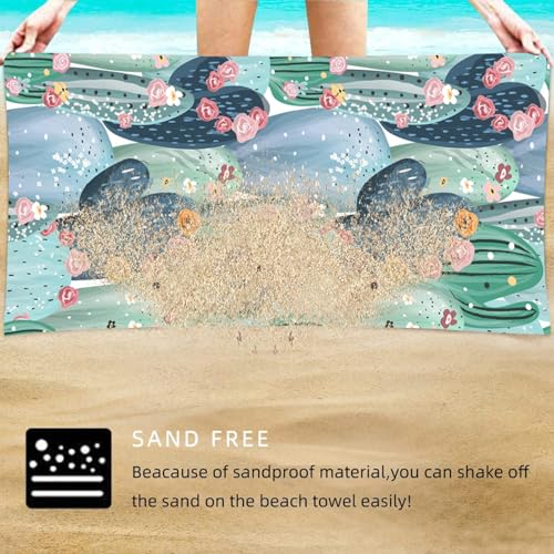 Floral Cactus Beach Towel for Travel and Pool Quick Dry Lightweight Sand Resistant Botanical Vacation Accessory - color: Coastal Print 05