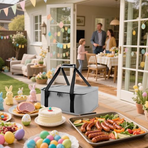 Insulated Reusable Casserole Carrier Bag for Hot or Cold Food, Portable Thermal Food Carrier Fits 9×13 & 11×15 Baking Pans, Travel Picnic Cake Transport Lunch Bag, Grey - size: Standard Gray