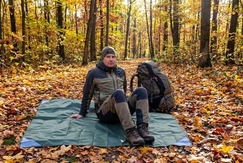 Orga'Neat Pocket Picnic Blanket, Beach Mat Waterproof Sandproof, Compact Lightweight Small Tarp for Camping, Hiking, Backpacking, Festival, Travel, Foldable in Bags (Army Green/Grey, 55"x79") - color: Army Green/Grey, size: 55"x79"