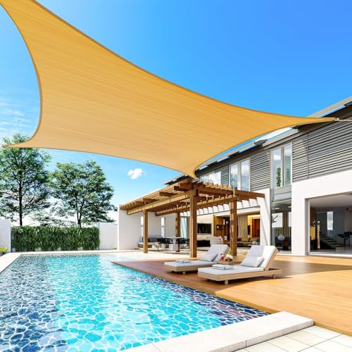 Quictent Rectangular Sun Shade Sail 185G HDPE Canopy 98% UV Block Outdoor Patio Garden Commercial Deck with Hardware Kit (Sand) 12x16ft - color: Sand, size: 12 x 16 ft, style: Rectangle