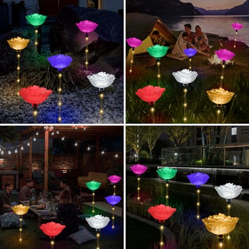 BeHiller Solar Garden Light Outdoor Waterproof,6PACKS Multicolor Bigger Rose Flowers Lights Lawn Decor,Solar Pathway Rose Lights for Garden,Mom Day,Christmas,Housewarming Gifts Decor