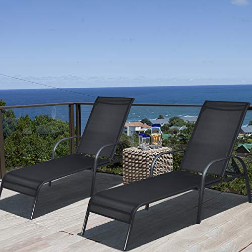 Giantex 2 Pack Patio Lounge Chair, Outdoor Chaise Lounge with 5 Adjustable Backrest, Sturdy Steel Frame, Sunbathing Recliner, Beach Chair, Tanning Chair for Outside, Yard, Balcony, Pool Chairs, Black - color: Black
