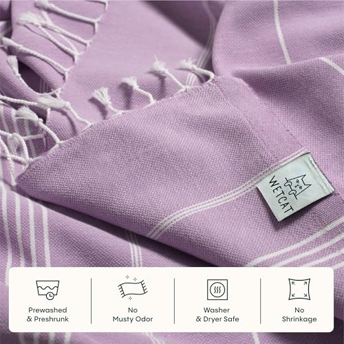 WETCAT Turkish Beach Towel Oversized (38"x71") 100% Turkish Cotton, Made in Turkey - Sand Free, Extra Large, Ultra Soft, Quick Drying, Compact & Lightweight for Travel - Lilac - color: Lilac, size: Beach Towel (38" x 71")