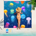 Beach Blanket Waterproof Sandproof 78''×81'' Large Suits 1-5 Adults Oversized Lightweight Picnic Mat Sand-Free Blanket for Camping Hiking Beach Travel - color: Jellyfish, size: 78''x81''
