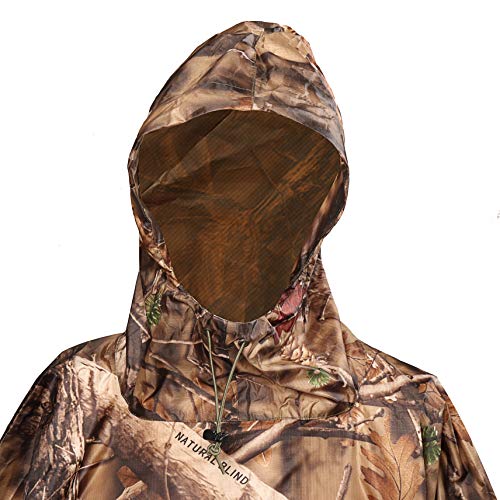 AUSCAMOTEK Camouflage Rain Poncho Hooded Waterproof Camo Raincoat with Blind Pattern for Hunting Hiking Camping Fishing - color: Woodland-brown