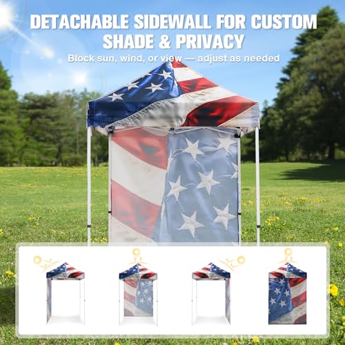 EAGLE PEAK Pop up Canopy 5x5, Outdoor Portable Canopy Tent with One Removable Sunwall, Carry Bag Included, Stars and Stripes - color: Stars and Stripes