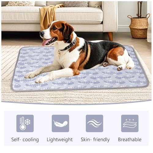 DELIFUR Dog Cooling Mat- Pet Cooling Mat Outdoor for Dogs Ice Pad for Puppy Small Medium Dog Machine Washable (Large, Grey Fishbone) - color: Grey Fishbone, size: L: 38.5" x 27.5"