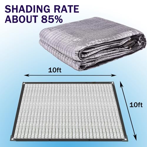 E.share 80%-85% Aluminum Shade Cloth, 10ft X 10ft Silver Heat Reflective Mesh Tarp with Grommets, Sun Block Privacy Cover for Outdoor Pergola, Patio, Garden, Greenhouse, Balcony, Car, Pet, Lawn - size: 10ft X 10ft