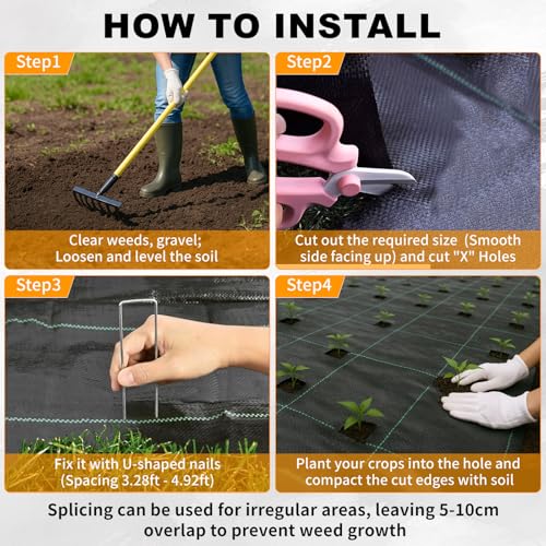 6FT X 328FT Garden Weed Barrier Landscape Fabric Heavy Duty Ultra Thick Premium Weeds Control Mat Ground Cover Weed Block Gardening Mat, 40 Ground Stakes Included - size: 6ft x 328ft
