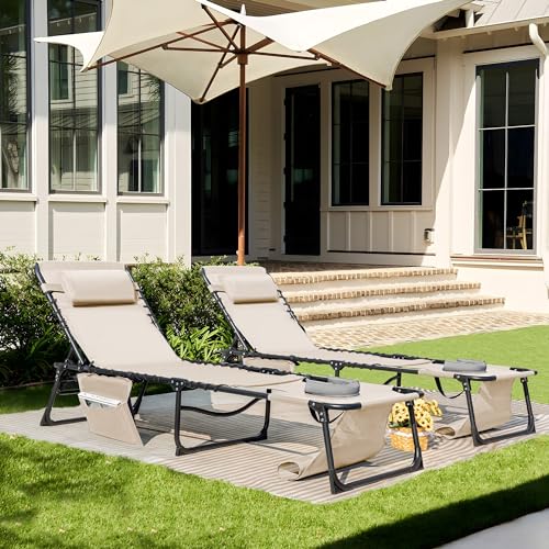 Flamaker Face Down Chaise Lounge Chair 5-Position Adjustable Sunbathing, Foldable Tanning Chair with Face& Arm Holes, Outdoor Recliner Chair for Pool, Beach, Patio, Lawn (Beige, 1 Pcs) - color: Beige, style: Sauna, 1 Pcs