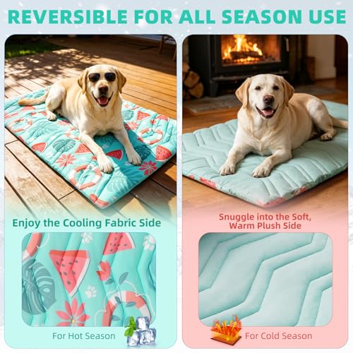 PUPTECK Dog Cooling Mat, Reversible Cooling & Warm Pet Cooling Mat, 48"x28" Thick Soft Dog Cool Bed for Hot Summer, Rapid Cooling Washable Kennel Crate Pet Bed, Lake Blue Hawaii - color: Lake Blue, size: L (48"x28")