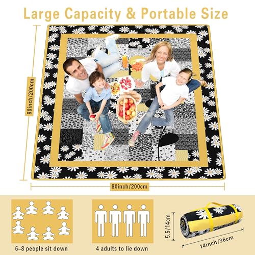 Supfitness Extra Large Picnic Blankets Waterproof Foldable (80 "x 80") Beach Blanket Waterproof Sandproof,3-Layer Thicking Mat Outdoor Packable Camping Blanket - color: Flower-3, size: 6'8" x 6'8" (Square)