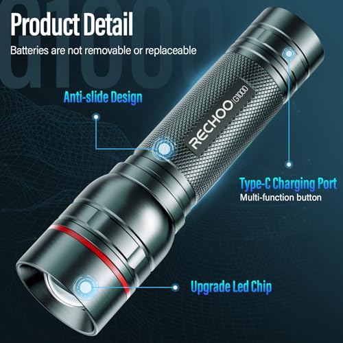 Rechargeable Flashlights High Lumens, G1000 Super Bright Flash Light 2 Pack, Small Zoomable LED Flashlight with 3 Lighting Modes, Portable Flashlight for Camping Essentials (Battery Included)-Grey - color: Gray, size: 2 Pack