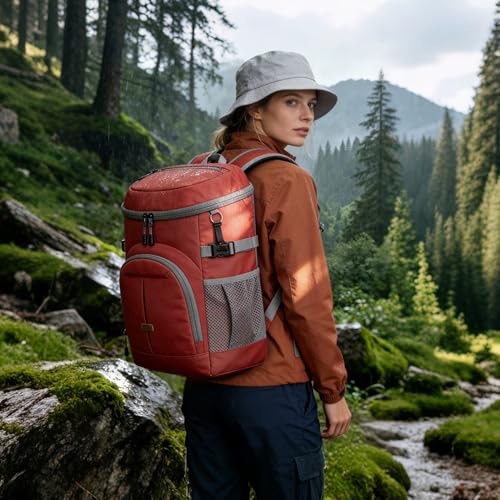 Pritent Cooler Backpack for Men Women Insulated Waterproof Backpack Cooler Leak Proof Cooler Bag Lightweight Lunch Backpack for Camping Beach Travel Picnic - color: Leather Coral, size: 45 Cans