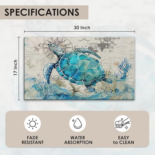 Arttown Summer Sea Turtle Ocean Painting Door Mat, 17 x 30 Fish Blue Vintage Doormat Decorative Home Floor Mat, Non Slip Rubber Back and Strong Water Absorption for Outdoor Indoor Entrance Decor - color: Underwater Ocean Turtle