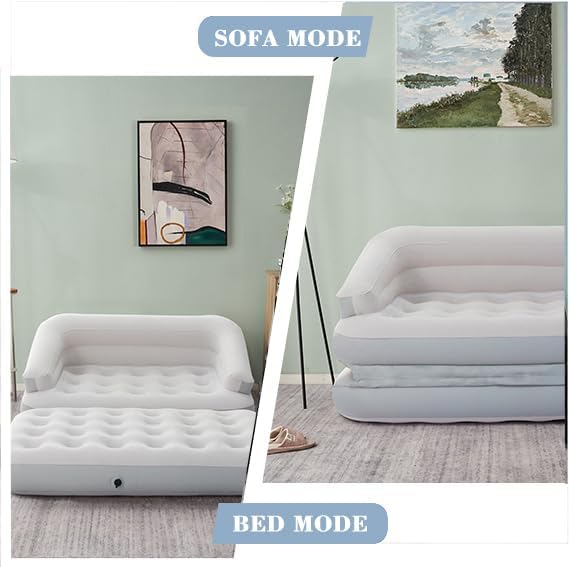 Inflatable Couch Flocked Air Sofa Bed, Blow Up Sofa for Camping, Gray - color: Grey