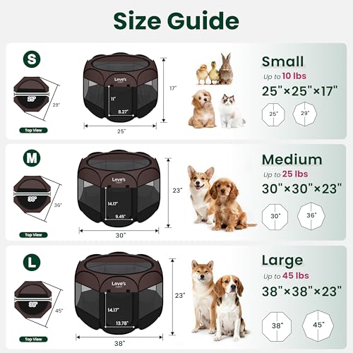Love's cabin Pet Puppy Dog Playpen, Small Dog Tent Crates Cage Indoor/Outdoor, Portable Playpen for Cat, Foldable Pop Up Dog Kennel Playpen with Carring Case, Removable Zipper Top, Brown - color: Brown, size: 25.0"L x 25.0"W x 17.0"H