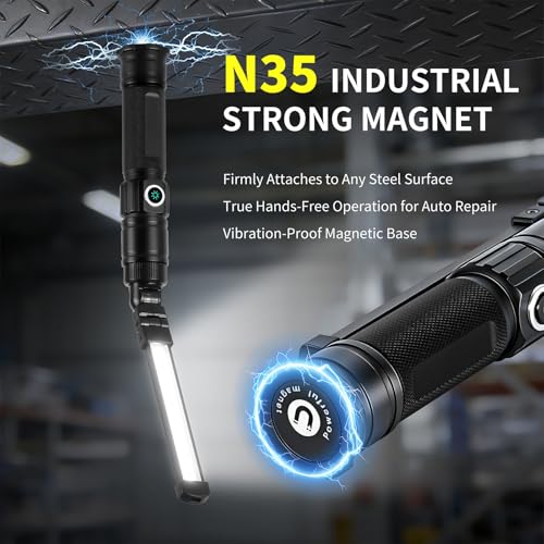 Magnetic Work Light Rechargeable, 1200LM，360° Folding LED Mechanic Light with Magnet Base, Type-C Automotive Inspection Flashlight, Tool Gifts for Men，2-Pack