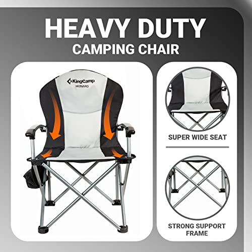 KingCamp Oversized Camping Folding Chair, Heavy Duty 450 LBS with Lumbar Support, Padded Outdoor Chair with Cup Holder, Camp Lawn Chair with Cooler Bag for Sports, Garden, Beach, Fishing - color: High Back-black-1 Pack