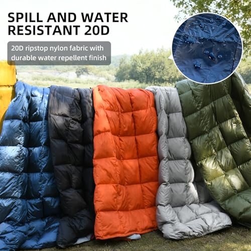 Down Camping Blanket - Lightweight, Packable, Warm & Puffy Outdoor Travel Quilt for Sleep, Hiking, Backpacking, Stadium, Festivals, Water-Resistant Sleeping Bag 55"x79" - color: Deep Sky Blue, size: 1LB 6OZ / 79" x 55"