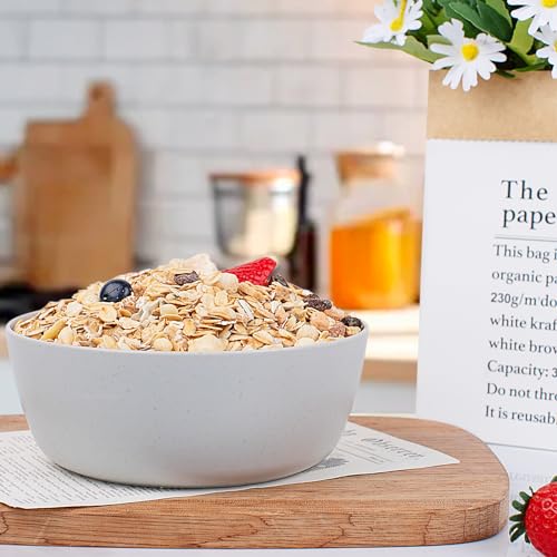 EI 8pcs Wheat Straw Bowls Set,Unbreakable Reusable Plastic Bowls,BPA-Free Lightweight Cereal, Salad & Soup Bowls,Ideal for Breakfast, Picnic, Party or Dinner - color: Grey Wheat Straw Bowls