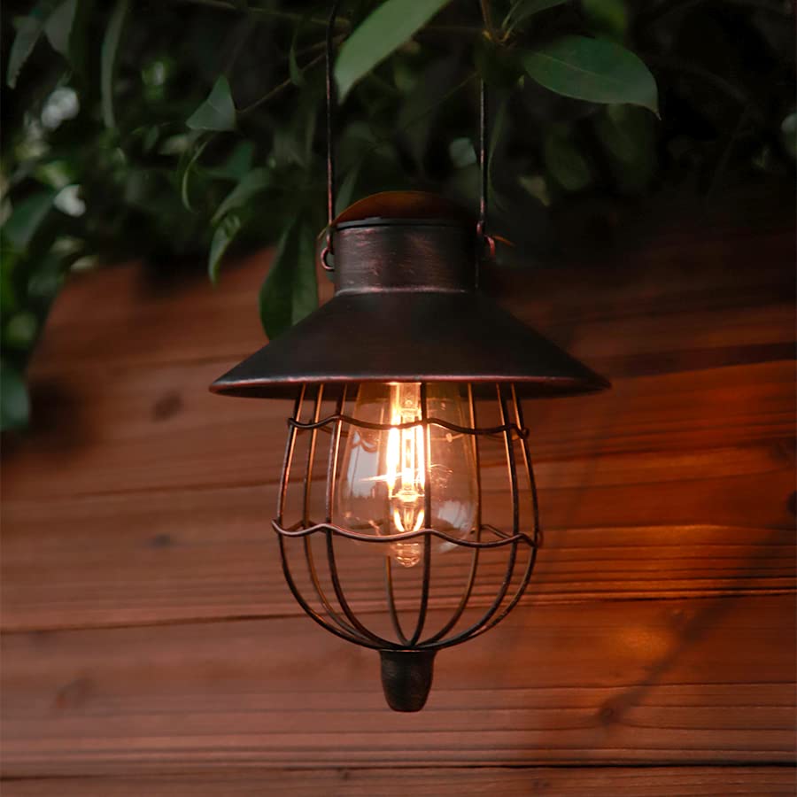 YAKii 6 Pack Solar Lantern Hanging Waterproof Outdoor Metal Solar Lamp with Warm White Light Decorate for Yard Garden Pathway Patio Porch (Antique Copper) - style: Copper-6 pack