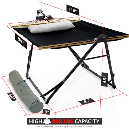 Tranquillo Unity Signature Steel Hammock Stand – 800 lbs Heavy-Duty Frame with Smooth, Noiseless Swing, Pre-Assembled for Quick Setup, Perfect for Indoor & Outdoor Relaxation; Black - color: 4. Black Canvas, size: Large