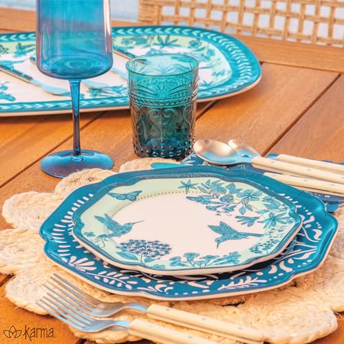 Karma, 8.75 inches Melamine Salad Plates Set of 4, Reusable Dishwasher Safe Plates for Outdoor and Indoor, Seaside Floral - color: Seaside Floral