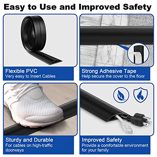 10FT Floor Cord Cover, Beige Cord Hider, Durable Cord Covers, Cable Floor Cover, Floor Cord Protector, Hide Cords, 10 Inches Length, 0.47" W x 0.24" H - color: Beige, size: W2" × L10'