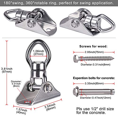 SELEWARE Silent Bearing Swing Hanger, Heavy Duty 360° Rotate Swing Swivel Hook, 1200LB Capacity for Wooden Concrete Playground Yoga Hammock Chair Rope Punching Bag Porch Swing Set - color: Swivel With Hanger