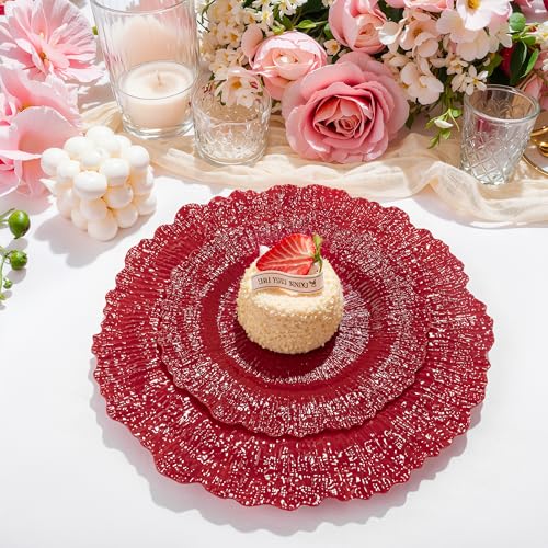 DaYammi 60Pcs Red Plastic Plates - Red Pates Disposable & Reusable - Heavy Duty Plastic Plates for Party Including 30 Dinner Plate,30 Dessert Plate,red disposable plates for Parties Wedding - color: Red