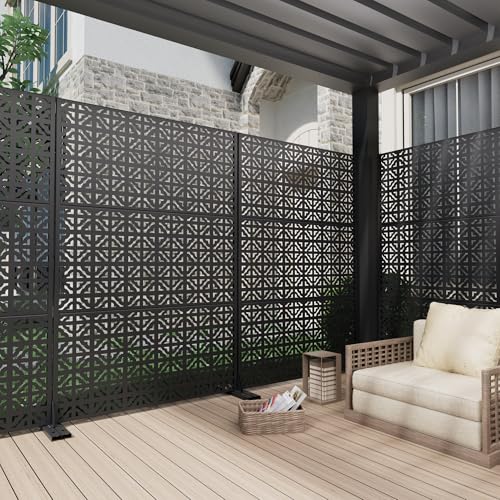 Casaphoria Metal Privacy Screen Outdoor, 72" H x 47" W Freestanding Decorative Privacy Screen for Patio Deck Balcony Garden with Stable Base, Charles Black - color: Black-charles