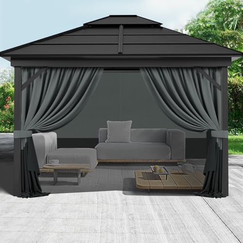 Gazebo Privacy Curtains 12 x 14' with Zipper 4-Panels Side Wall Universal Replacement for Patio, Outdoor Canopy, Garden and Backyard Gray and Black (Curtain Only) - color: Gray and Black, size: 12' x 14'