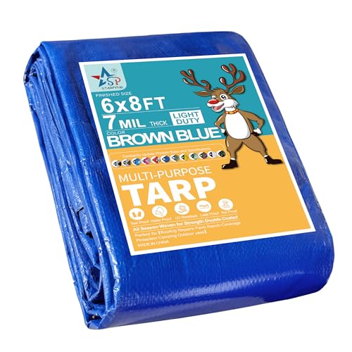 STARPYNG-7 Mil Blue 6x8 Feet Tarp-Multifunctional Blue Waterproof Tarpaulin-Waterproof, UV Resistant, Rip and Tear Resistant, Poly Tarpaulin with Reinforced Edges for Cover - color: Blue, size: 6x8FT