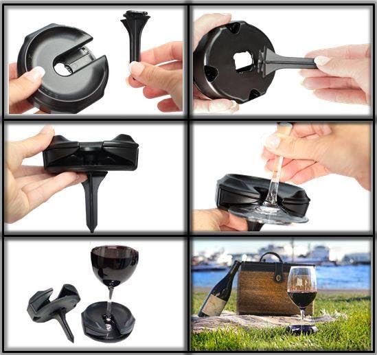 Outdoor Wine Glass Holder by Bella D’Vine – 3 Attachments Include Lawn Wine Stake for Picnics, Suction Base for Boats and Hot Tubs, Strap for Patio Chairs or Rails – Fun Wine Gift (White)