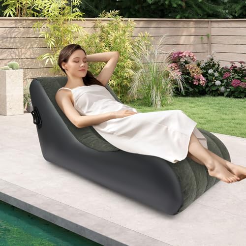 Chaise Lounger Inflatable Sofa Air Chair with Automatic Air Pump Portable Leisure S-Shaped Lounger for Indoor Living Room Bedroom, Outdoor Folding Blow Up Bed Backyard Garden Beach